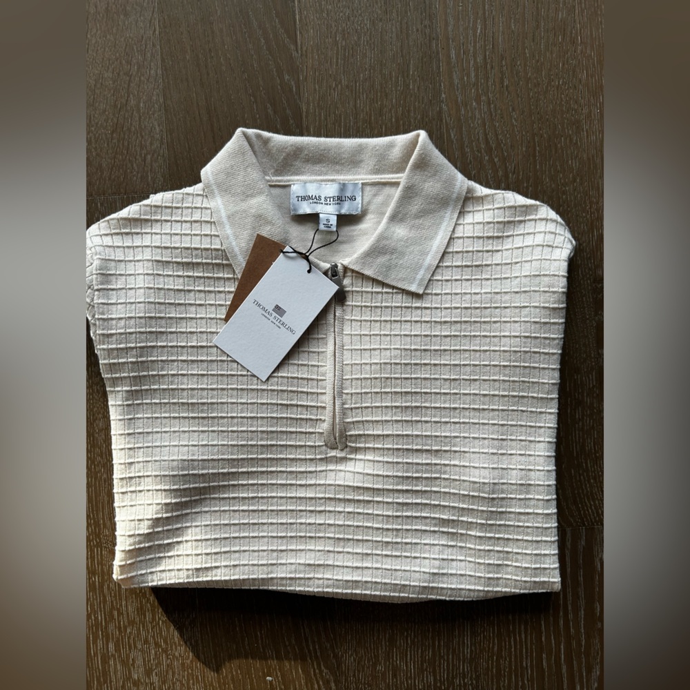Thomas Sterling Cream Textured Polo Shirt NWT